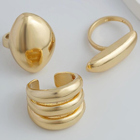 Women Chunky Gold Rings Set Stackable Adjustable Knuckle Finger Statement Jewelr - Picture 7 of 7